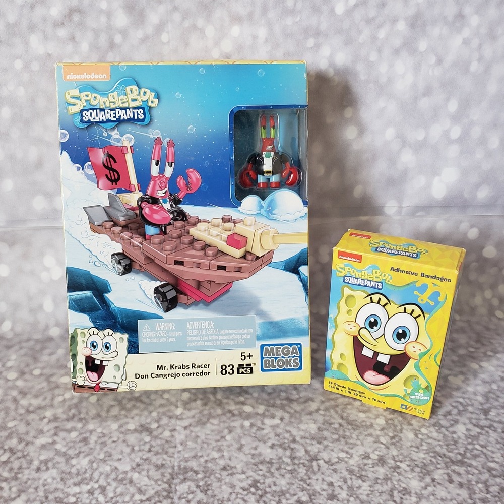 Mega Bloks Spongebob Squarepants MR. KRABS RACER CNP25 Kit & Box Of New Bandages - Picture 1 of 2